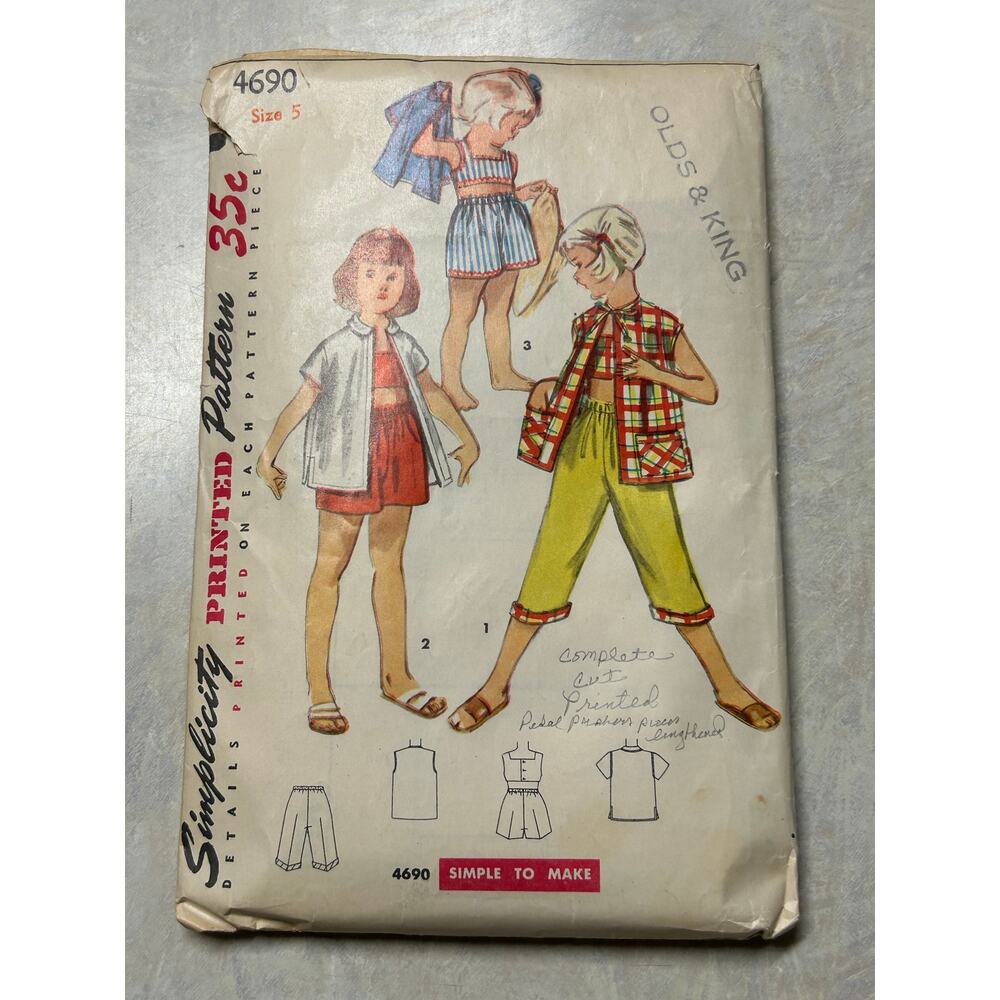 Vintage 1950's Simplicity Pattern #4690 Children's 4 Piece Outfits Size‎ 5